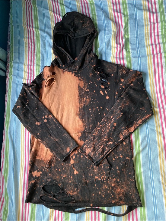 JJ Other - Men's Distressed Black & Orange Bleach-Effect Hoodie